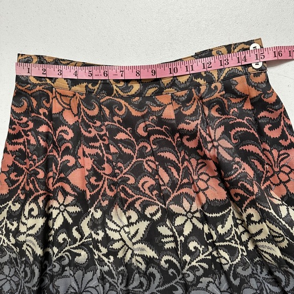 Intuition Vintage Pleated Midi Skirt Floral Print Black Peach Gray Retro Boho 12 - Picture 6 of 7